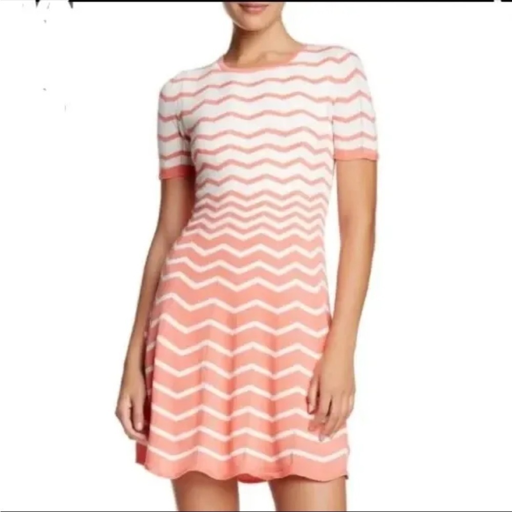 Trina Turk Dress Sweater Knit Chevron Coral Cream - Picture 14 of 14